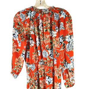 Floral Long-Sleeve Red Maxi Dress By H&M Size 10 Elastic Neckline JH1764
